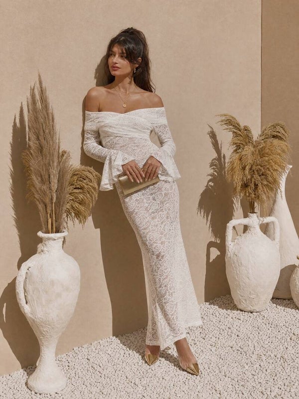 Elegante Off-Shoulder Lace Maxi Jurk