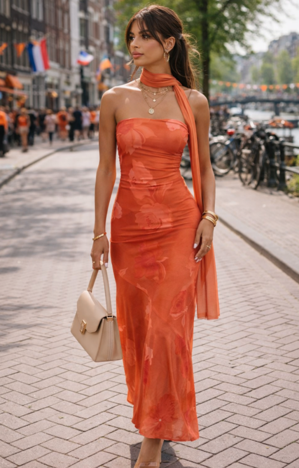 Sunset Orange Strapless Maxi Dress – Koningsdag Edit