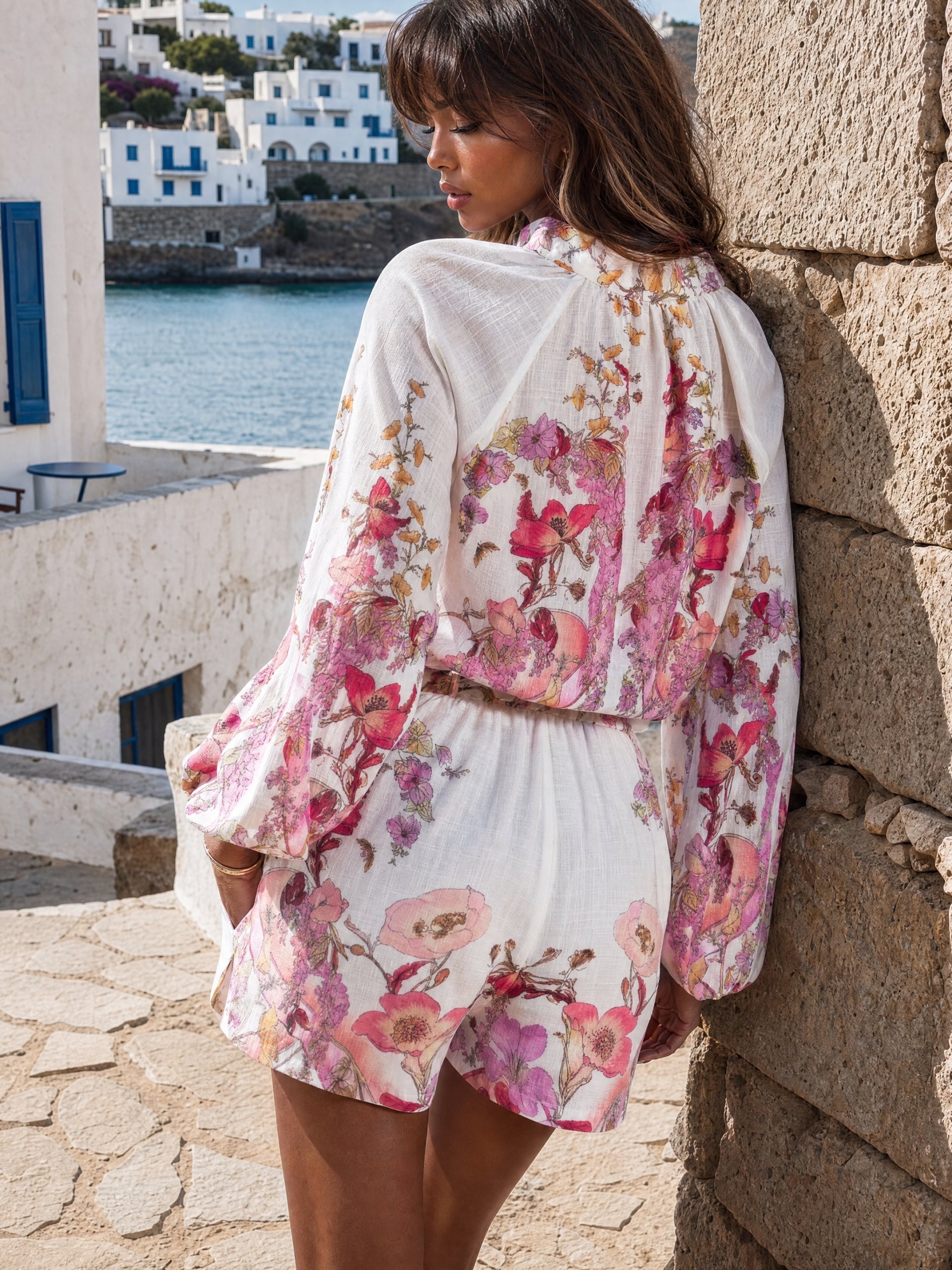 Luchtige Floral Twin Set met Ceintuur – Beige/Roze