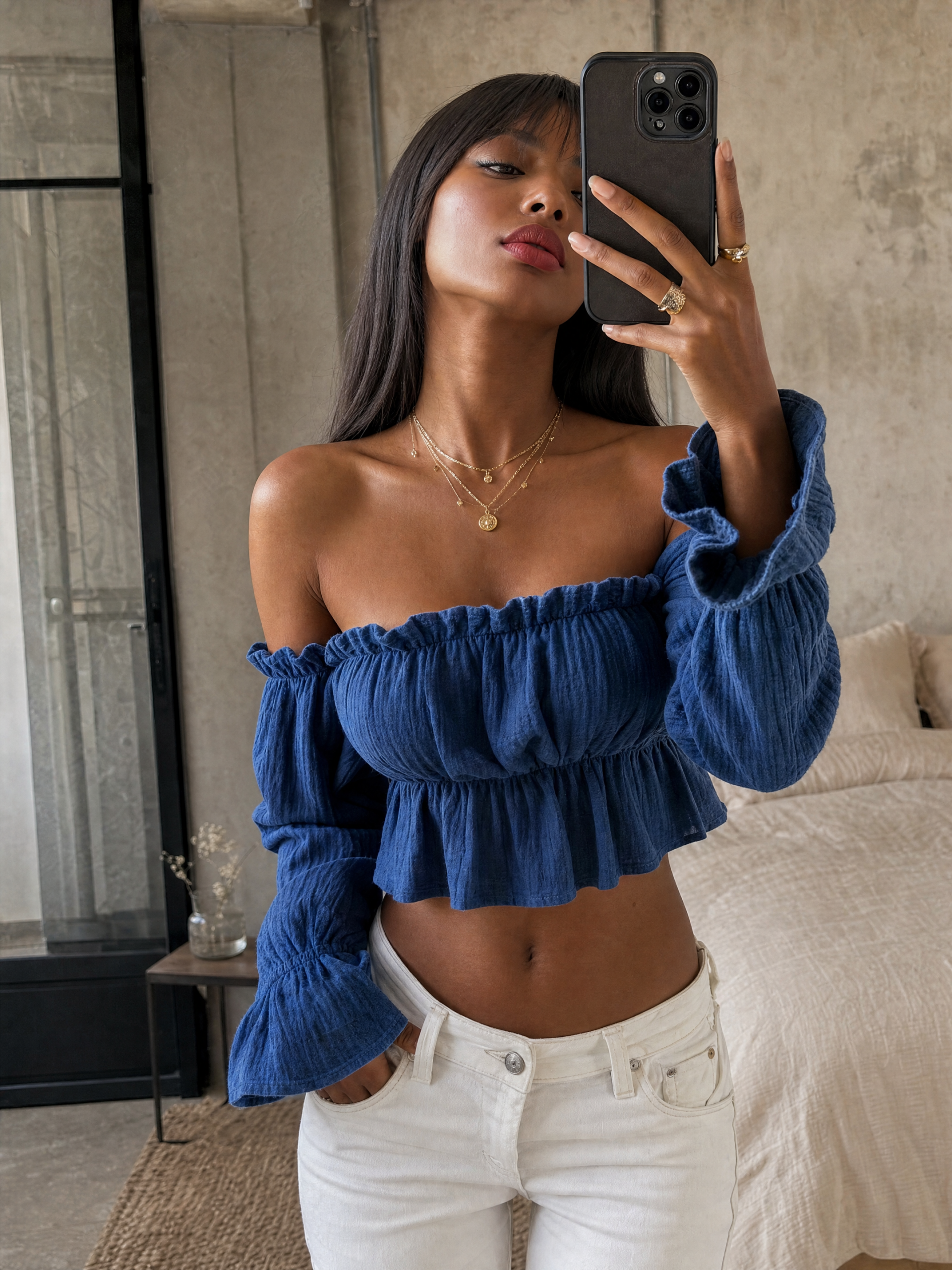 Cropped Off-shoulder Santorini Top