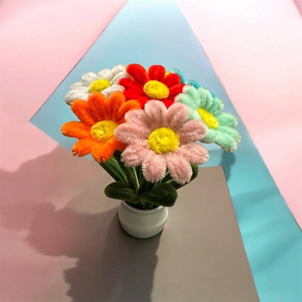 Handmade Daisy Flower Pot – Colorful Forever Flowers Gift & Home Décor