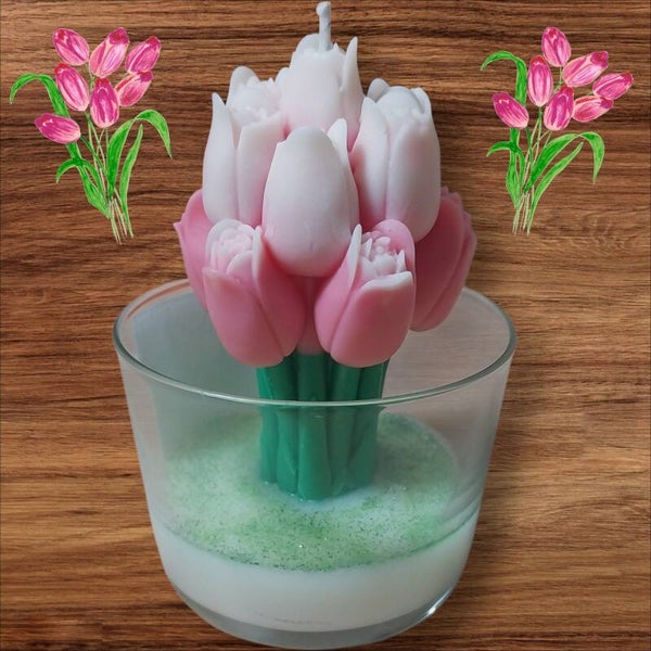 Bougie Bouquet De Tulipes Parfumée Coquelicot