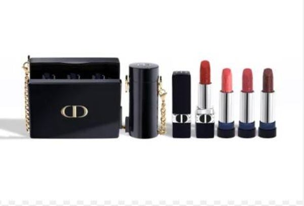 Ensemble Minaudiere porté épaule et rouge à lèvres Dior Rouge Minaudière 4 pièces édition Limitée