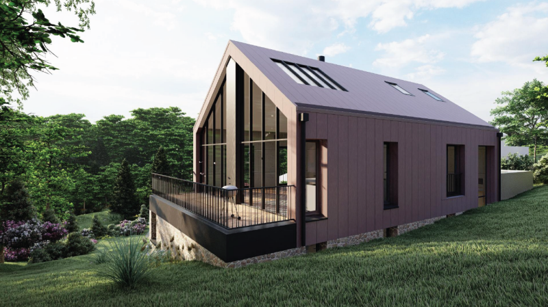 Maison avec pignon vitrée avec vue sur le forêt 
