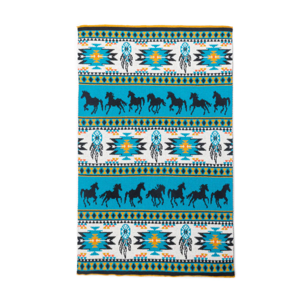 Katoen western keukendoek paarden blauw