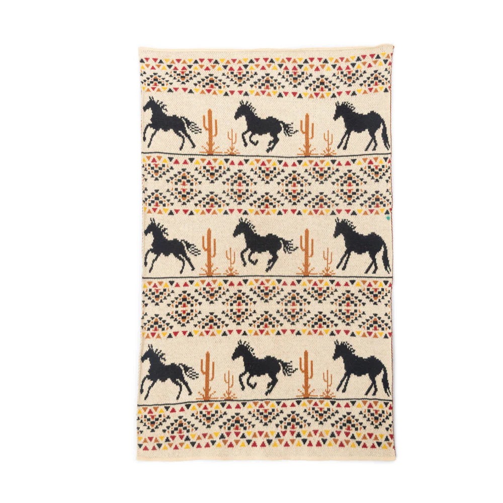 Katoen western keukendoek paarden natuur