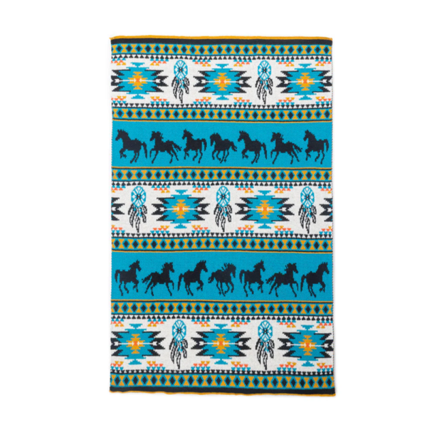 Katoen western keukendoek paarden blauw