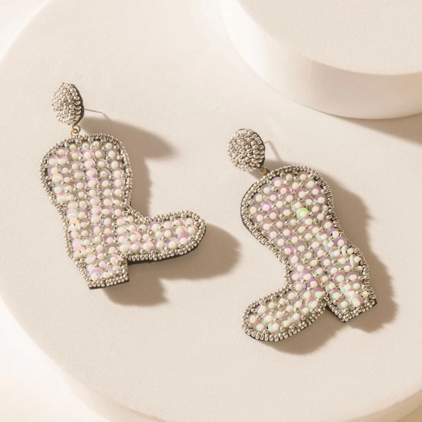 Oorbellen western westernlaars wit rodeo