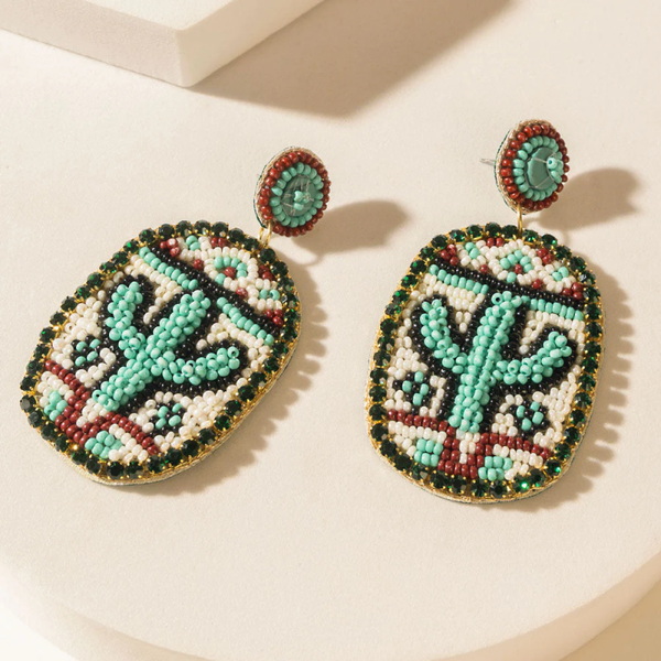 Oorbellen western cactus turkoois