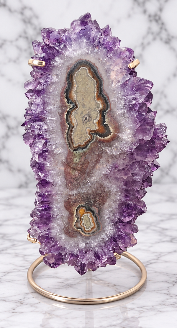Amethyst Stalactite Slice on Gold Stand
