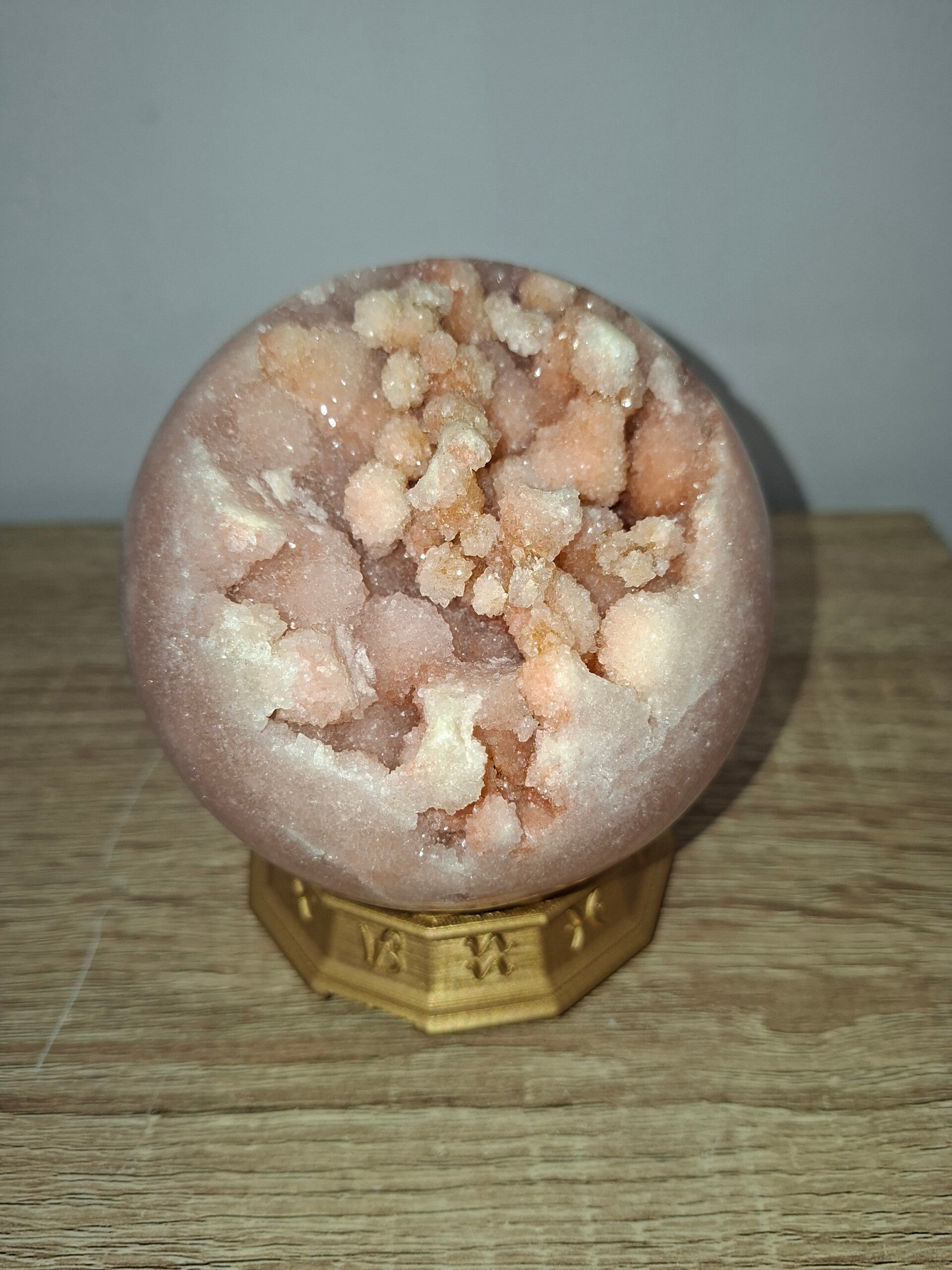 Pink Amethyst Sphere with Zodiac Holder