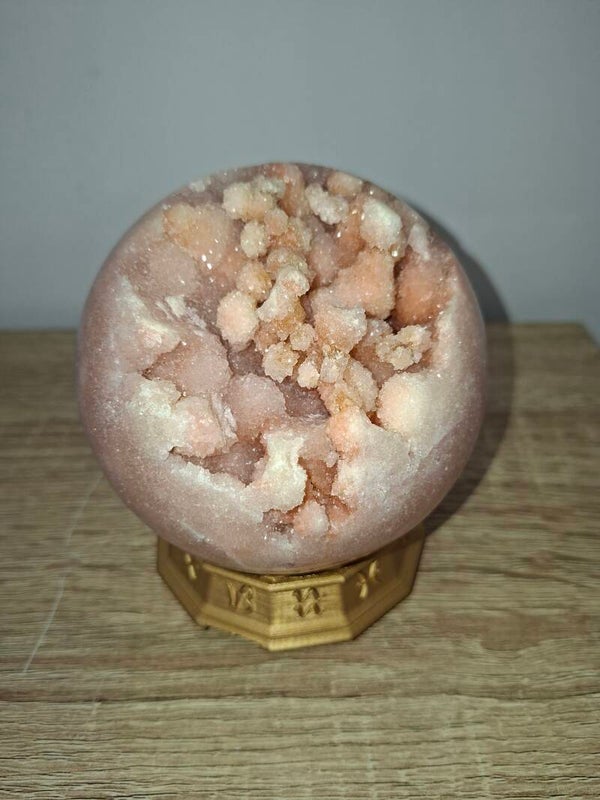 Pink Amethyst Sphere with Zodiac Holder