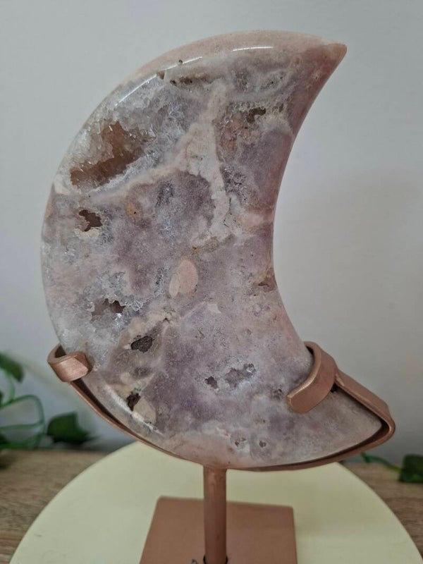 Pink Amethyst Crescent Moon on Stand