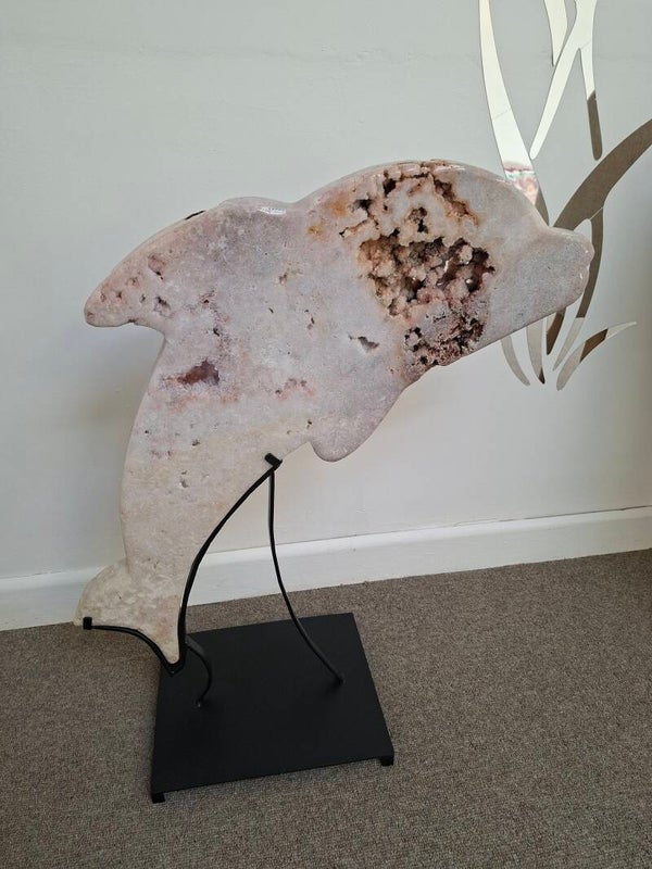 Pink Amethyst Dolphin on Stand