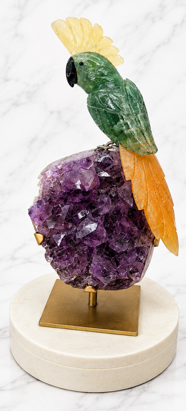 Crystal Cockatoo on Amethyst Cluster