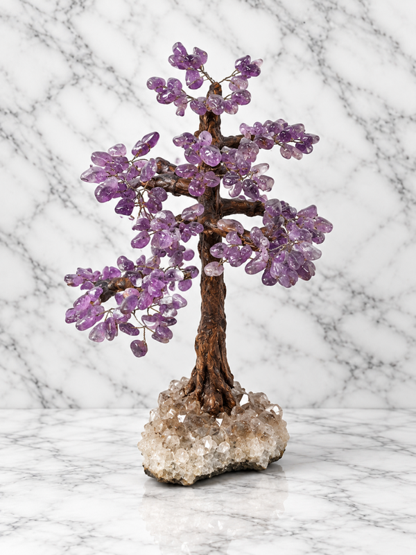 Amethyst Crystal Gemstone Tree on Crystal Cluster Base