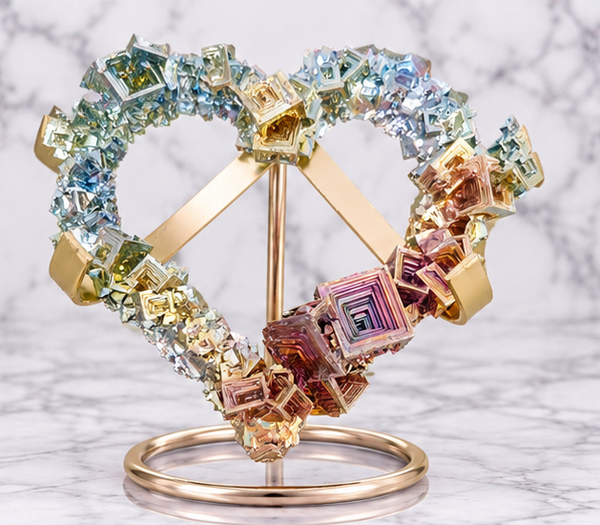 Bismuth Crystal Heart on Gold Stand