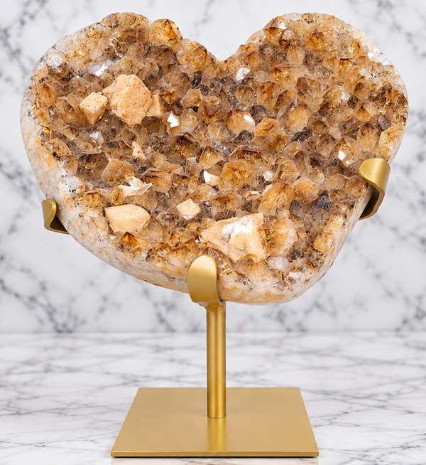 Citrine Druzy Heart on Gold Stand