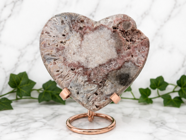 Pink Amethyst Heart on Rose Gold Stand