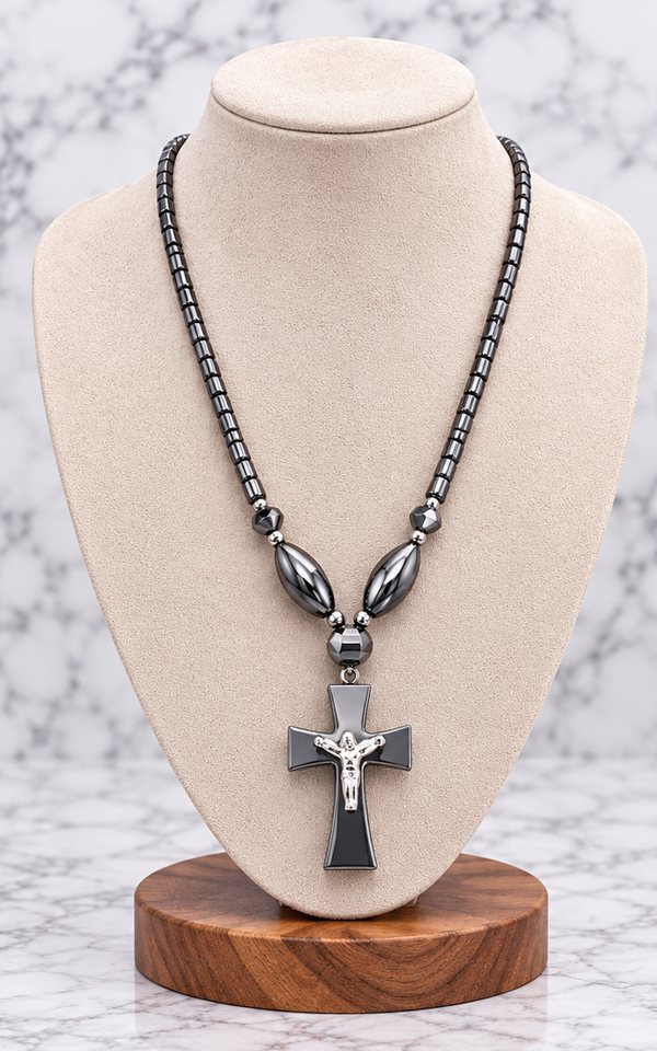 Hematite Crucifix Necklace