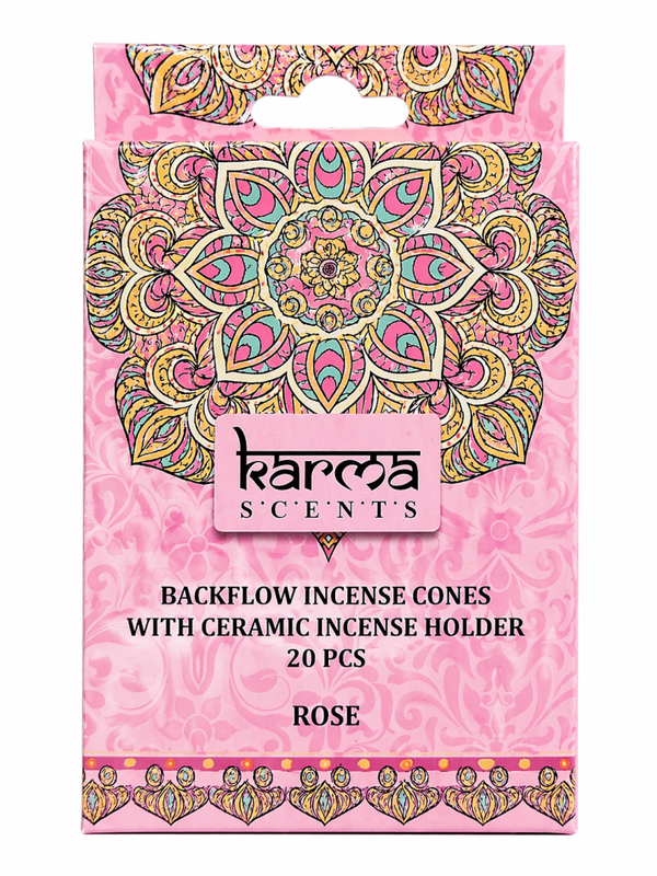 Backflow Wierook Kegels – Karma Rose (20 stuks + keramische houder)