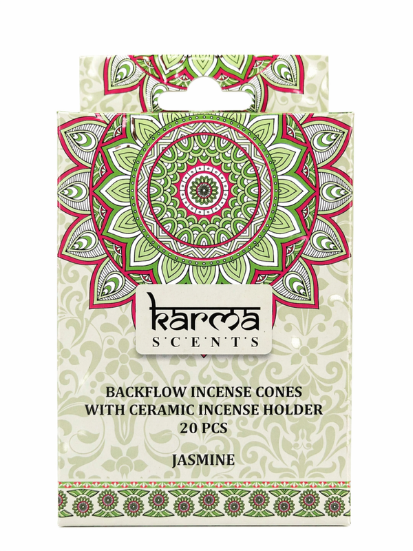 Backflow Wierook Kegels – Karma Jasmine (20 stuks + keramische houder)