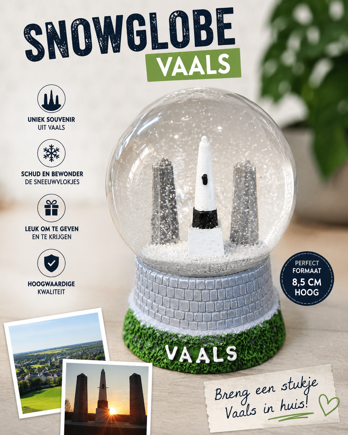 ❄️ Vaals Snowglobe – Drielandenpunt Sneeuwbol Souvenir 9 cm ❄️