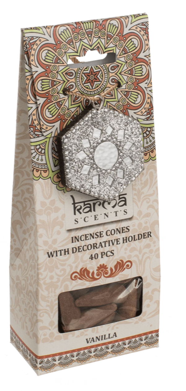 Wierook Kegels – Karma Vanilla (40 stuks + houder)