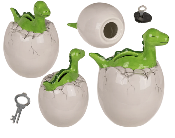 🦖 Dino uit Ei Spaarpot met Slot – Keramische Kinder Spaarpot 15 cm 🥚