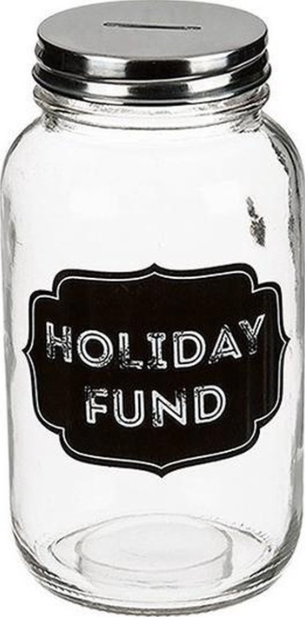 Glazen Spaarpot Holiday Fund 18 cm – Vakantiegeld Spaarpot