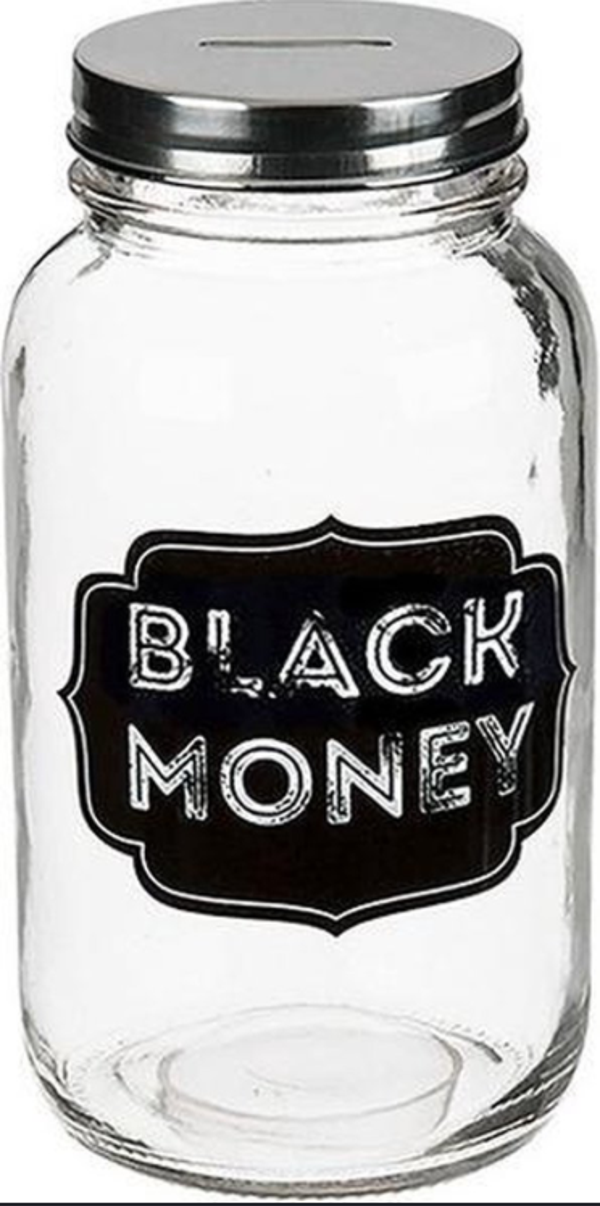 Glazen Spaarpot Black Money 18 cm – Spaarpot met Deksel