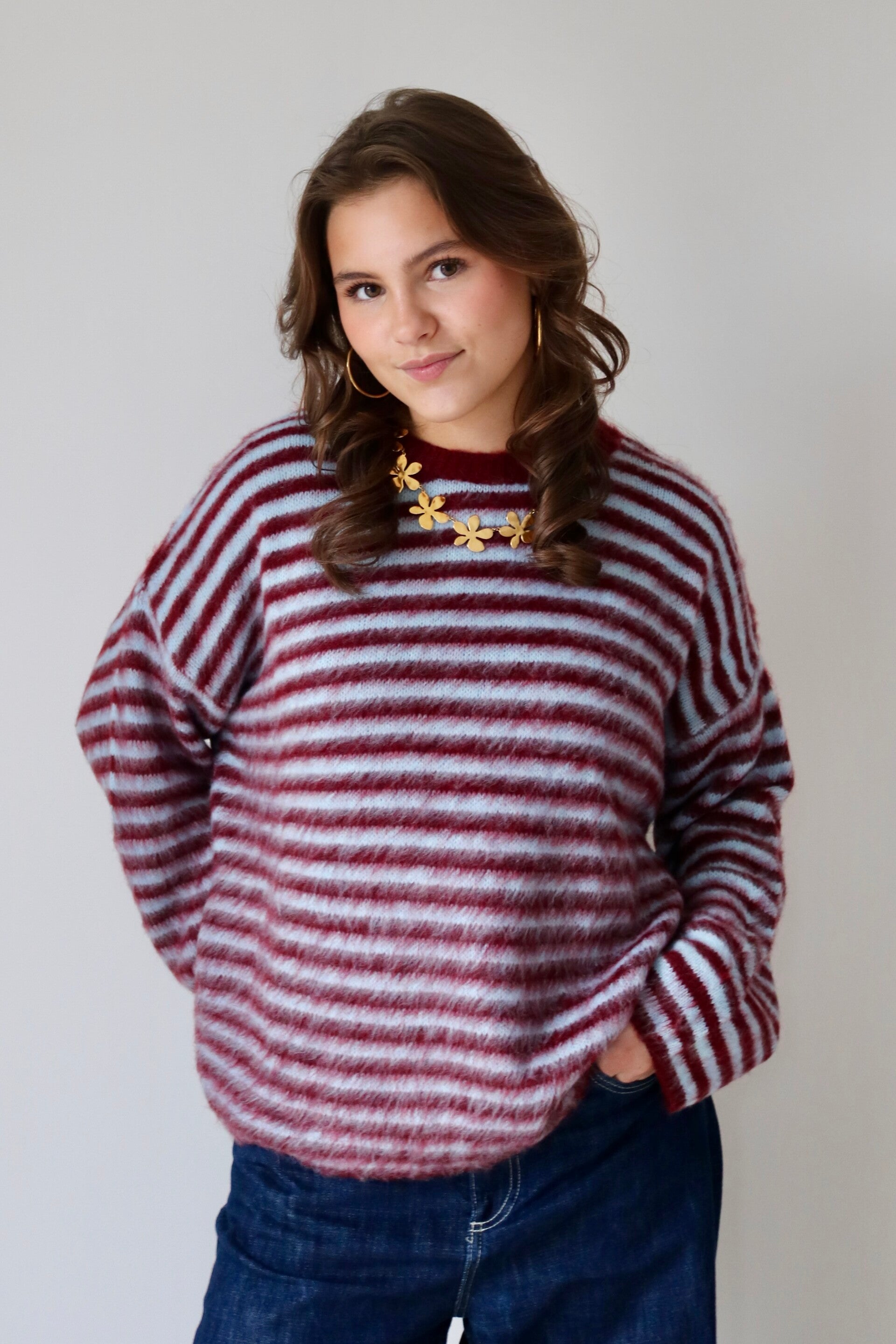 STRIPED - knit | rood - lichtblauw