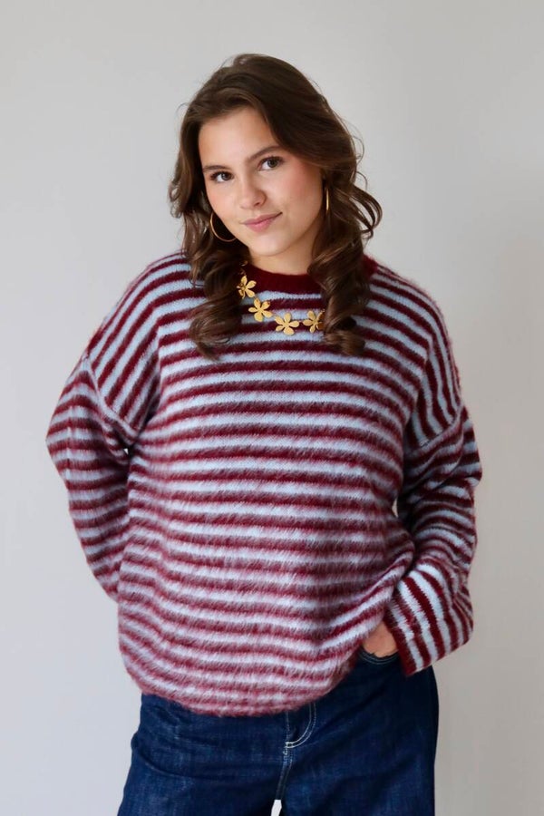 STRIPED - knit | rood - lichtblauw