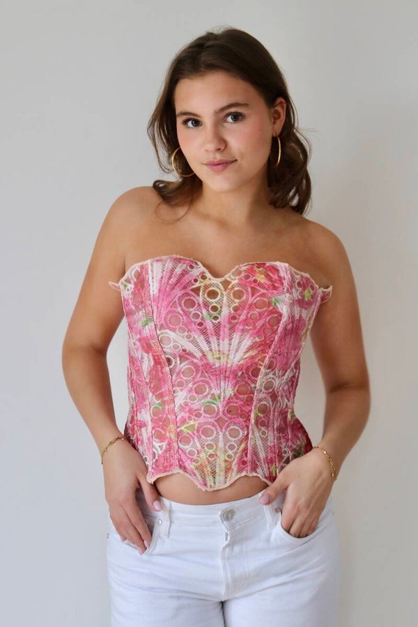 FLORAL - corset top roze