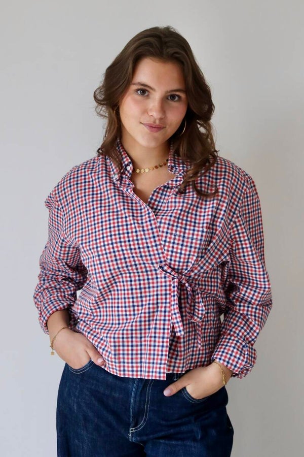 BOW - blouse - rood-blauw geruit