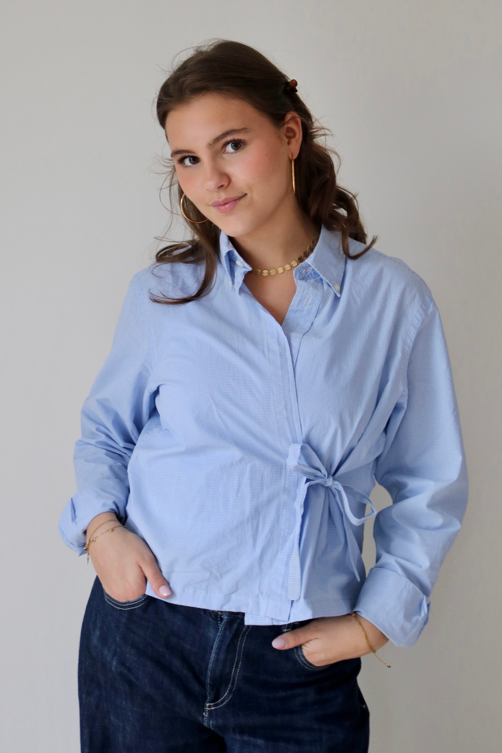 BOW - blouse - blauw-wit geruit