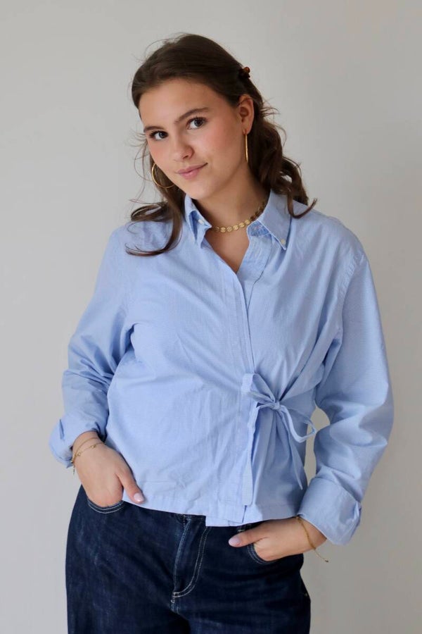 BOW - blouse - blauw-wit geruit
