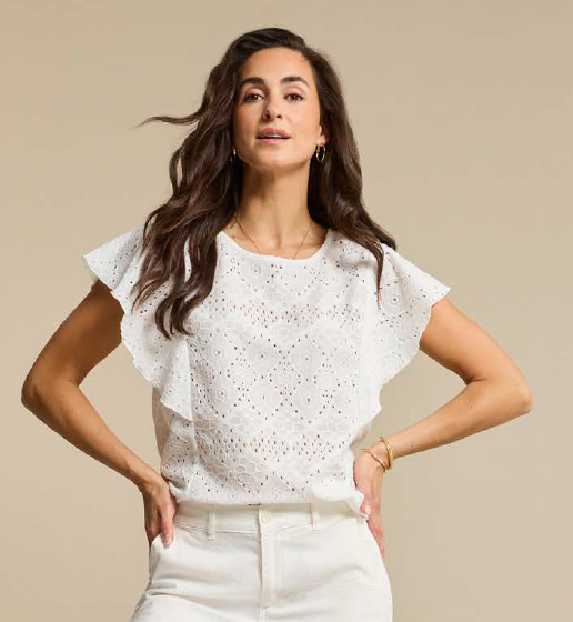 PP26 RED BUTTON 4778 TOP AJOUR RUFFLE SLEEVE