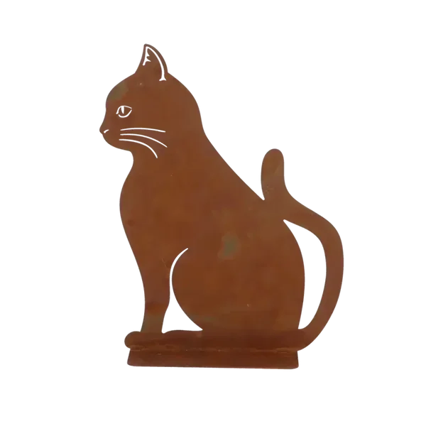Roest tuinbeeld zittende kat