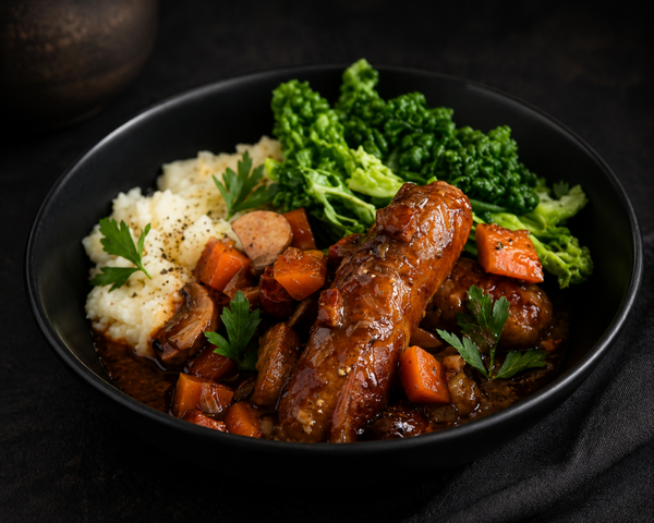 Sausage Casserole, Mash & Savoy Cabbage