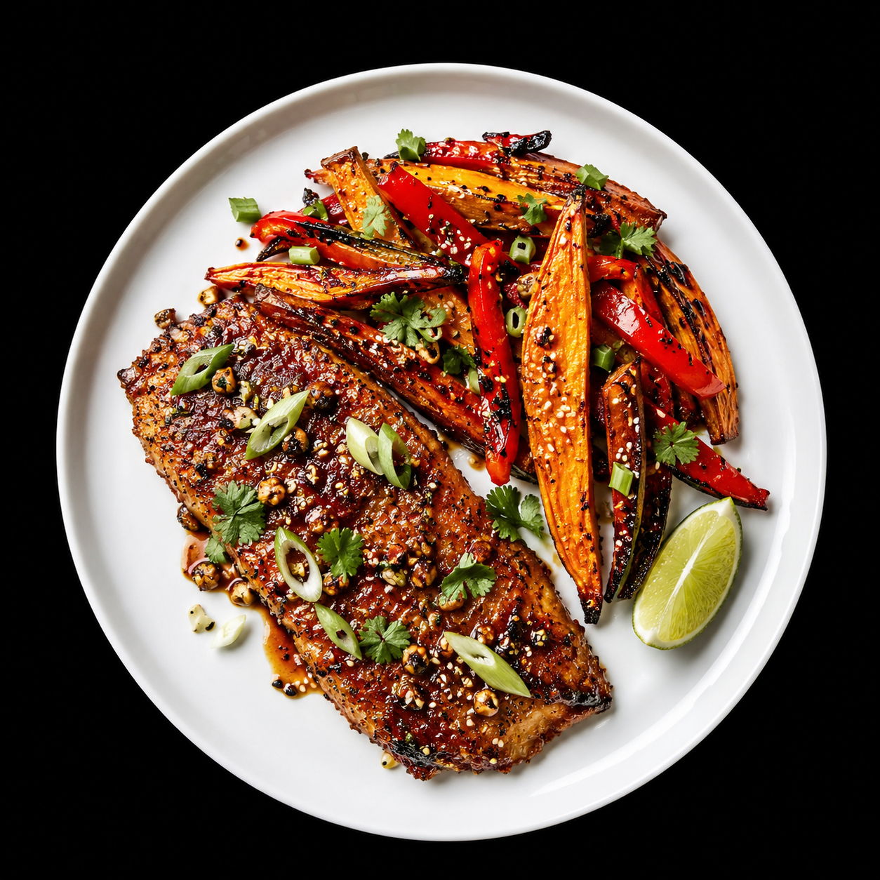 Sesame honey and lime basa with sweet potato wedges