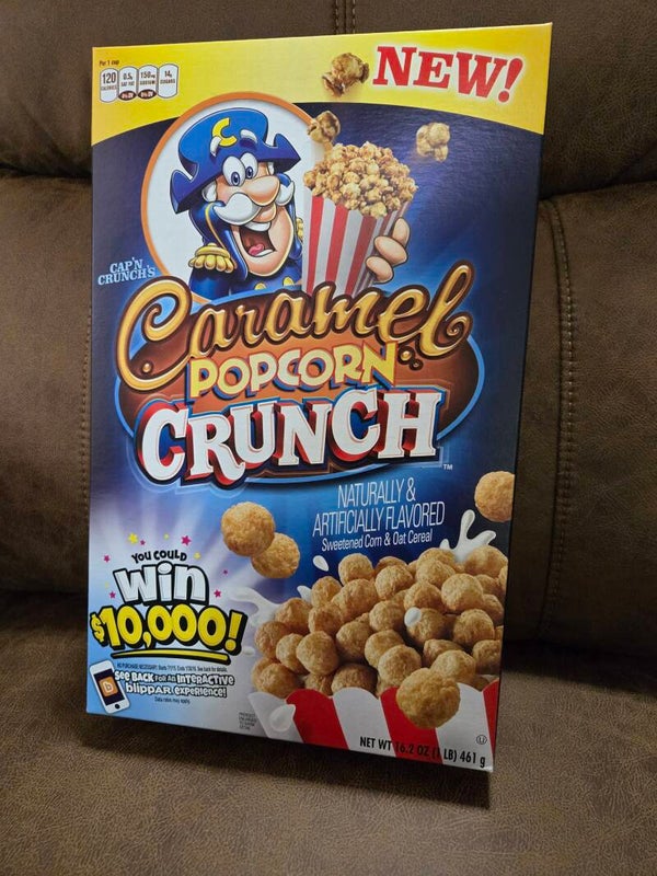 Cap'n Crunch Caramel Popcorn cereal box