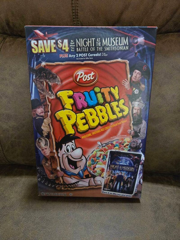 Fruity Pebbles Flintstones cereal box 2010 Night at the Museum