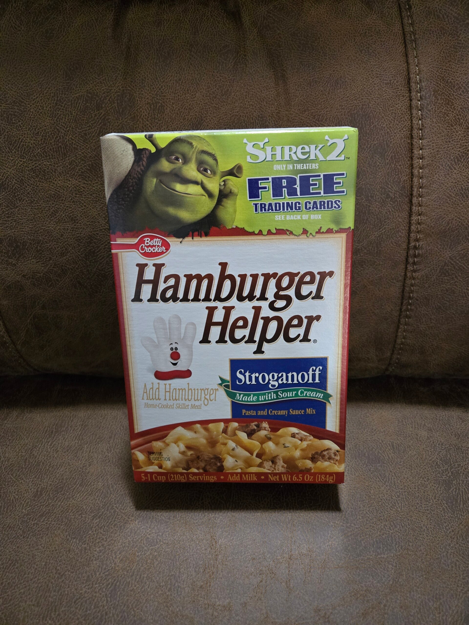 Shrek 2 trading cards on box of hamburger helper 2005