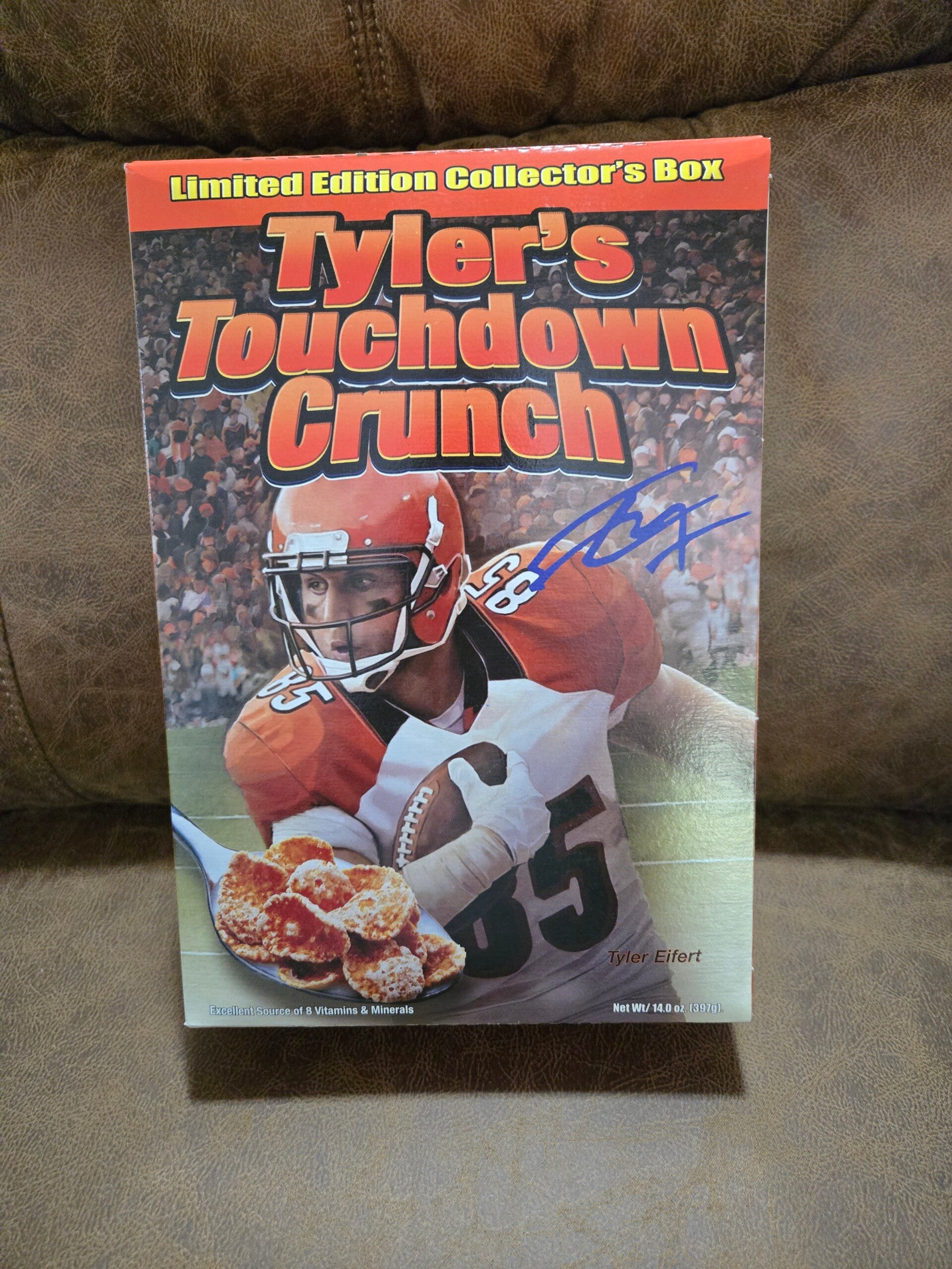 Tyler's Touchdown Crunch NFL football cereal box 2017