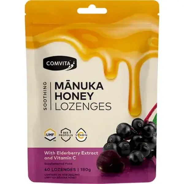 Comvita Manuka Honey Lozenges Elderberry Extract & Vitamin C 40x4.5g