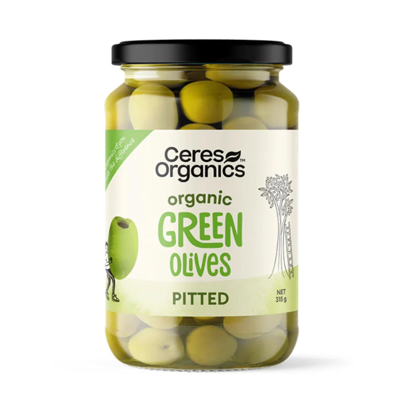 Ceres Organics Green Olives Pitted 315g