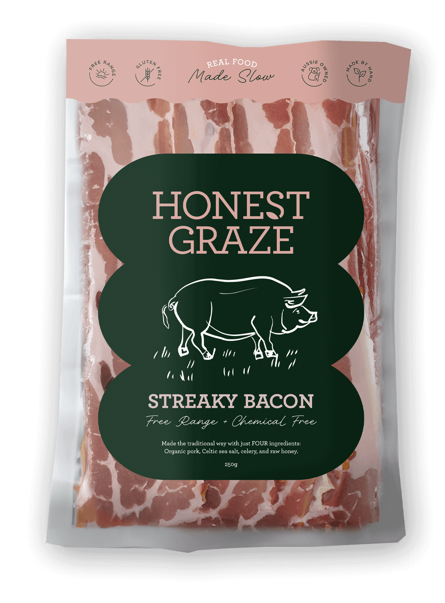 Honest Graze Beef Organic Free Range Chemical free bacon 250g