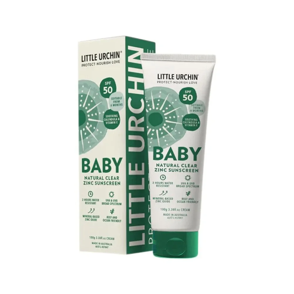 Little Urchin Natural BABY Sunscreen Clear Zinc SPF50 100g