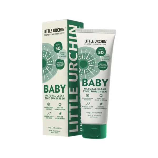 Little Urchin Natural BABY Sunscreen Clear Zinc SPF50 100g